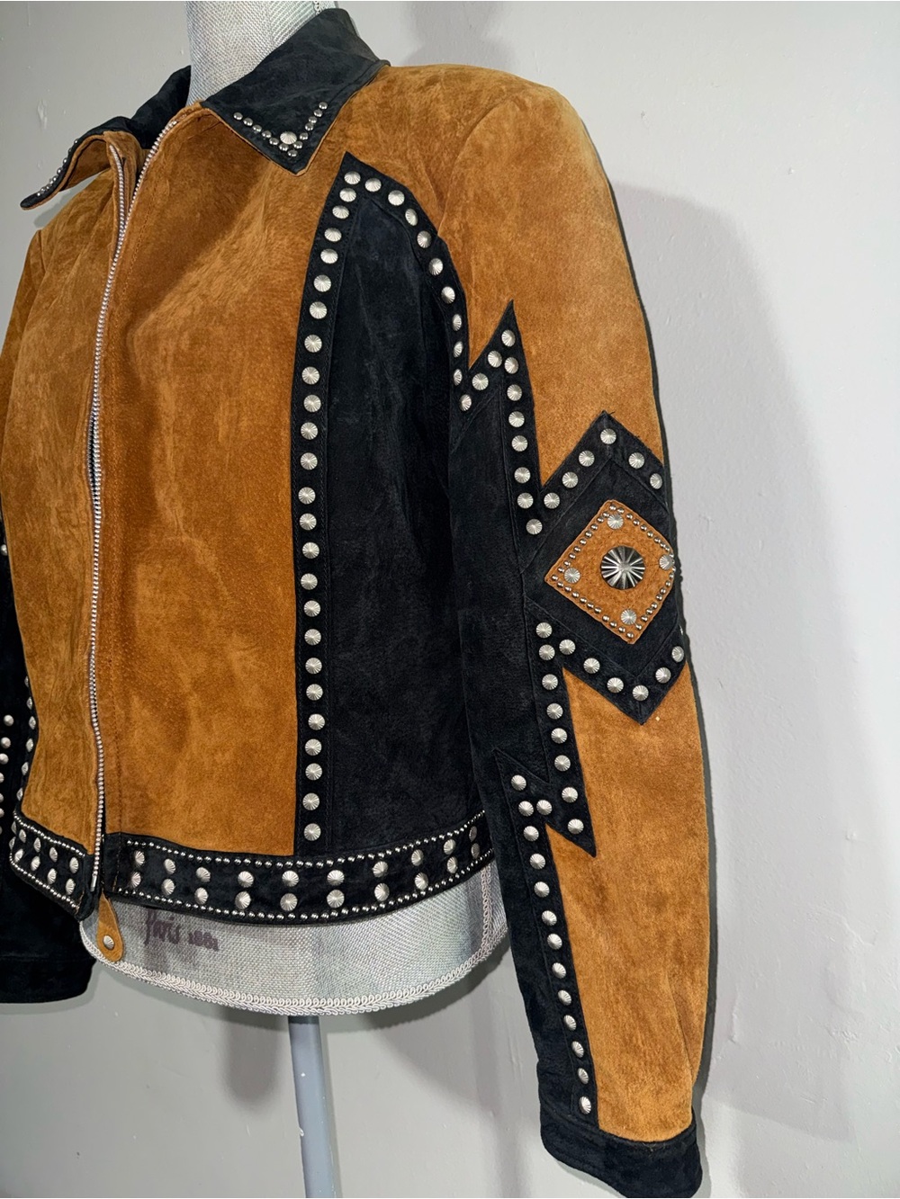 Vintage 90’s Cripple Creek Star Studded Western Suede Leather Jacket Size XL - Picture 4 of 5
